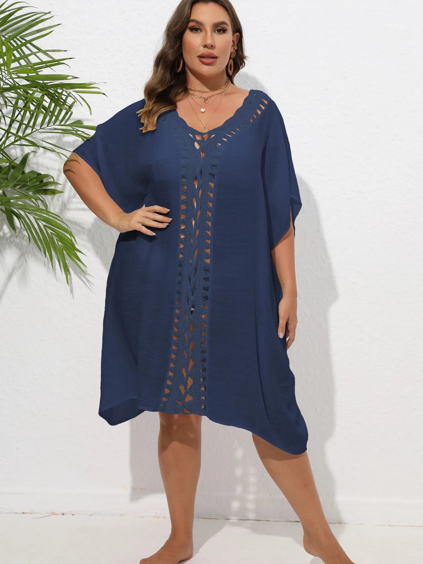 Crochet Trim V - Neck Beach Cover Up Dress - TNT Dress Co.