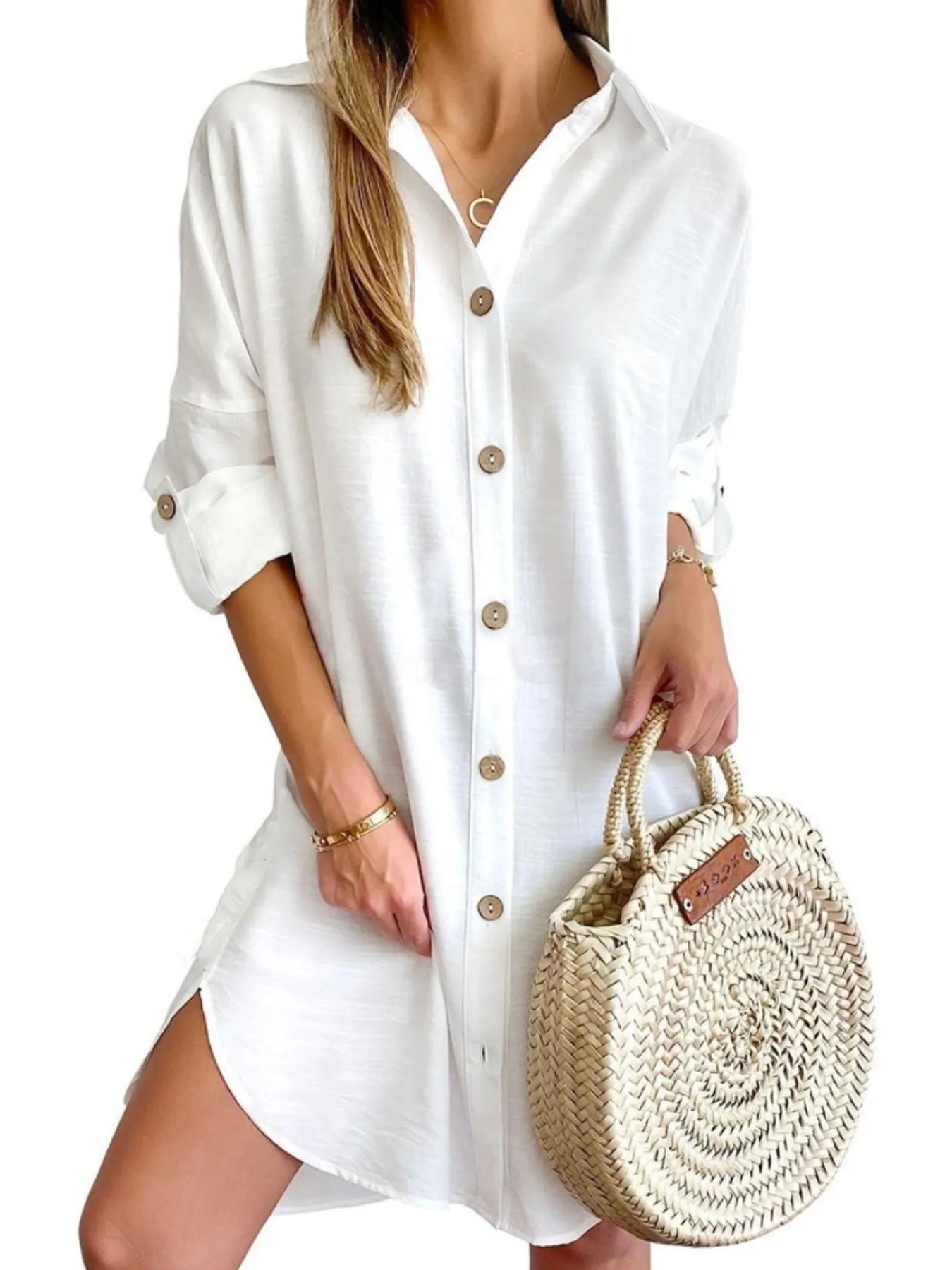 Button Down Long Sleeve Shirt Dress - TNT Dress Co.