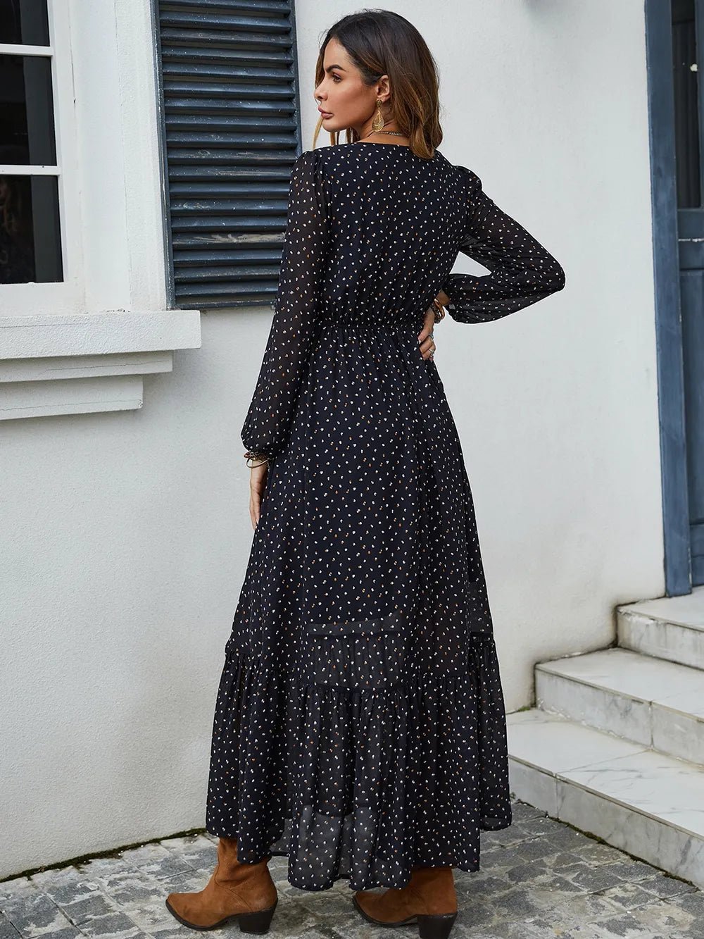 V - Neck Long Sleeve Dress - The Nicole - Tayan Dress Co.