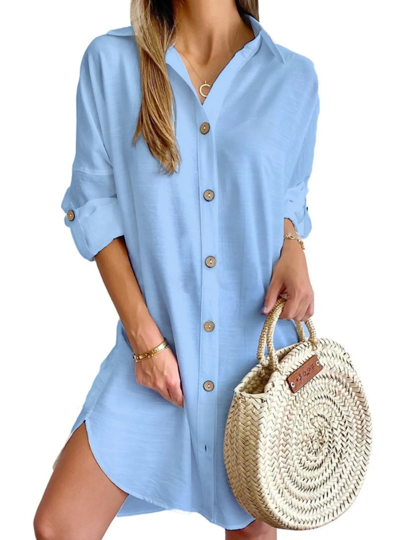 Button Down Long Sleeve Shirt Dress - TNT Dress Co.