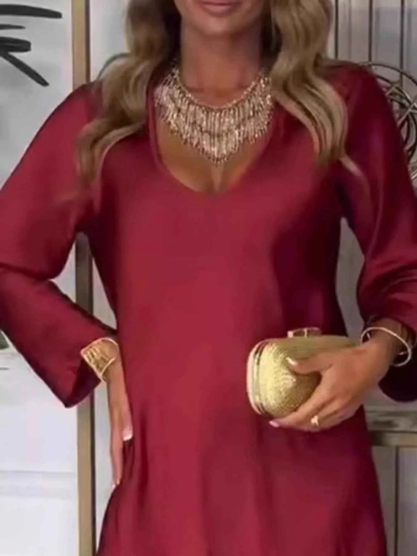 V-Neck Long Sleeve Dress