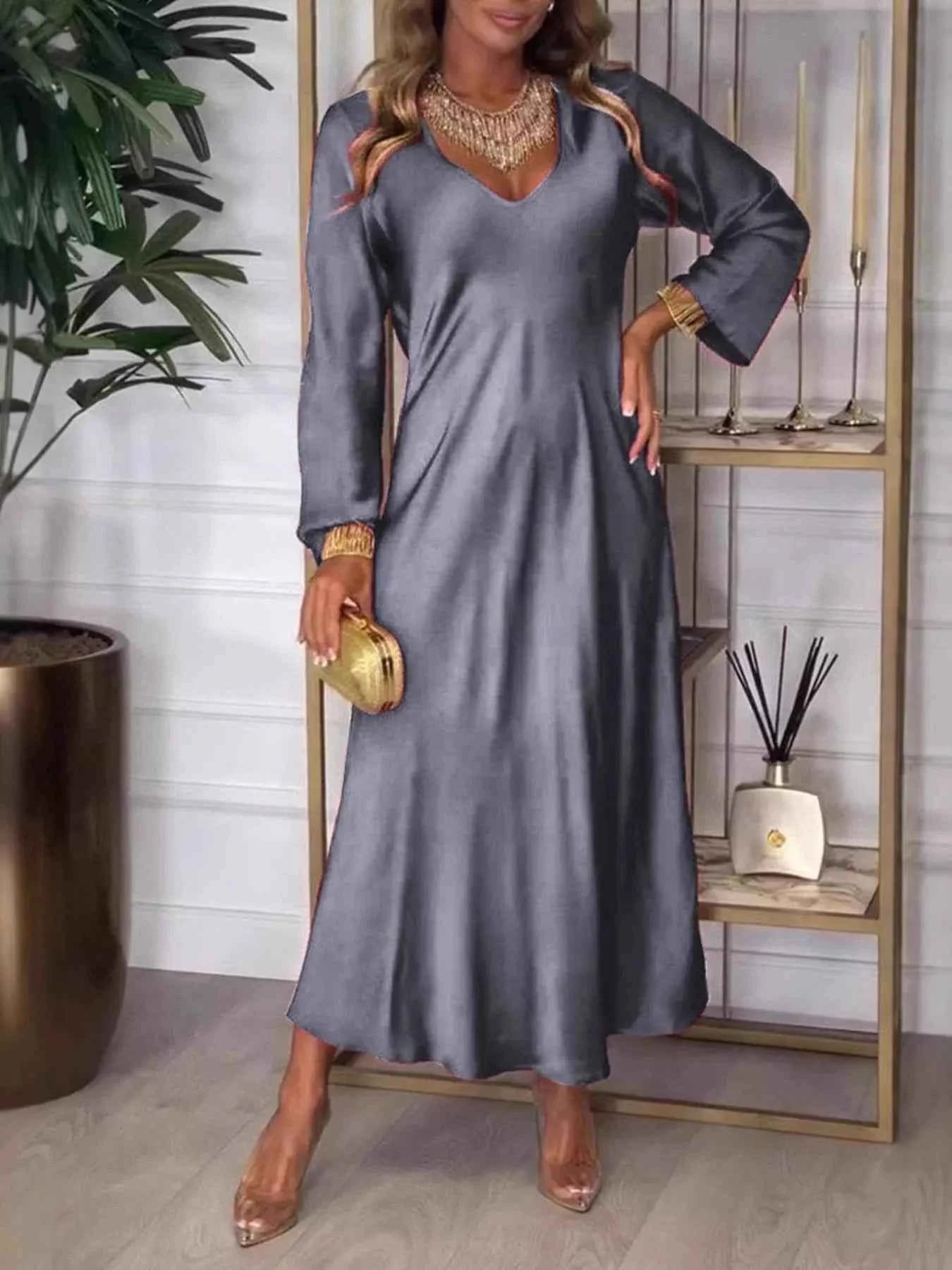 V-Neck Long Sleeve Dress