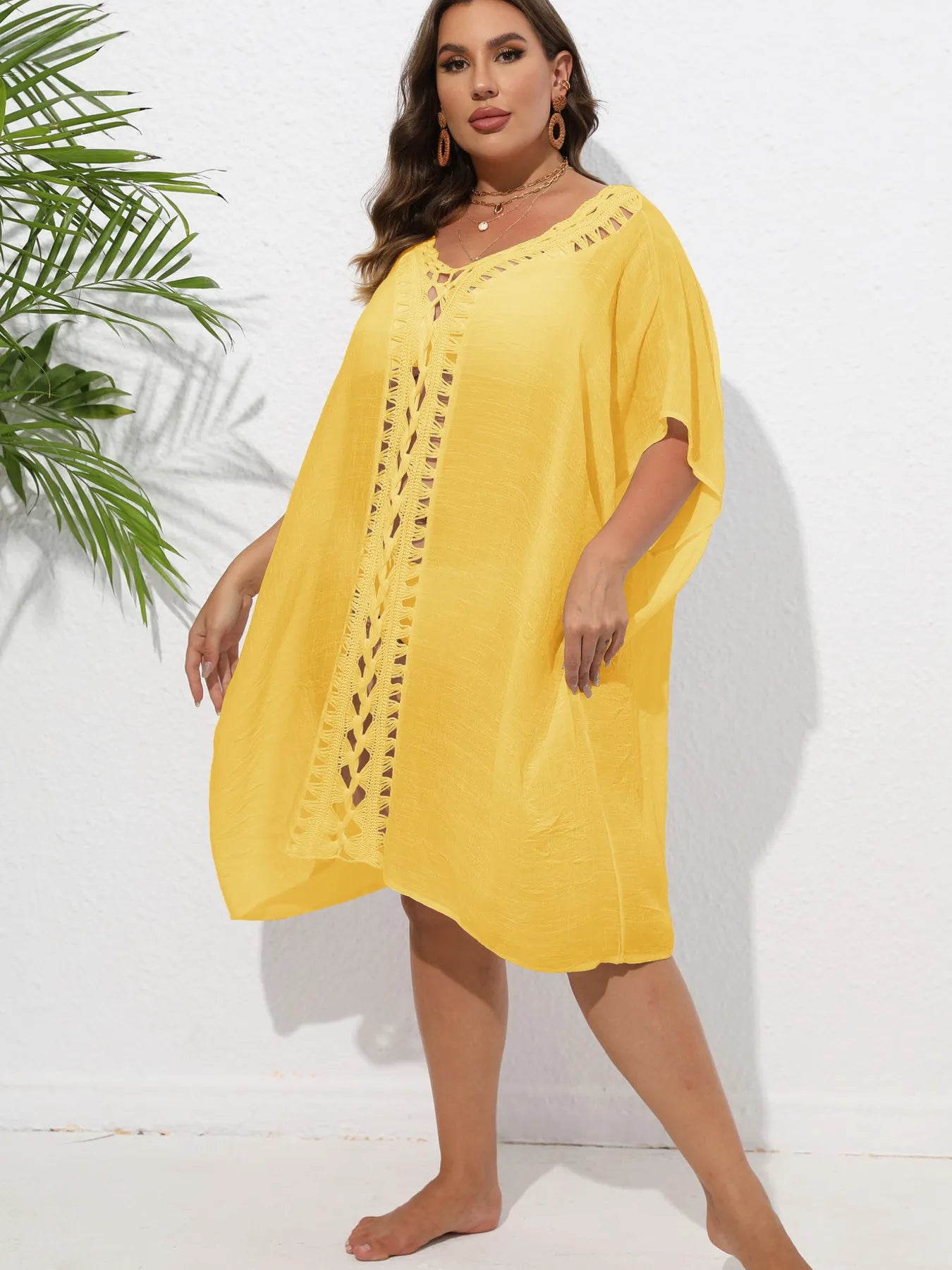 Crochet Trim V - Neck Beach Cover Up Dress - TNT Dress Co.