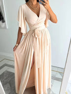 Flutter Sleeve Surplice Tie Waist Dress - TNT Dress Co.