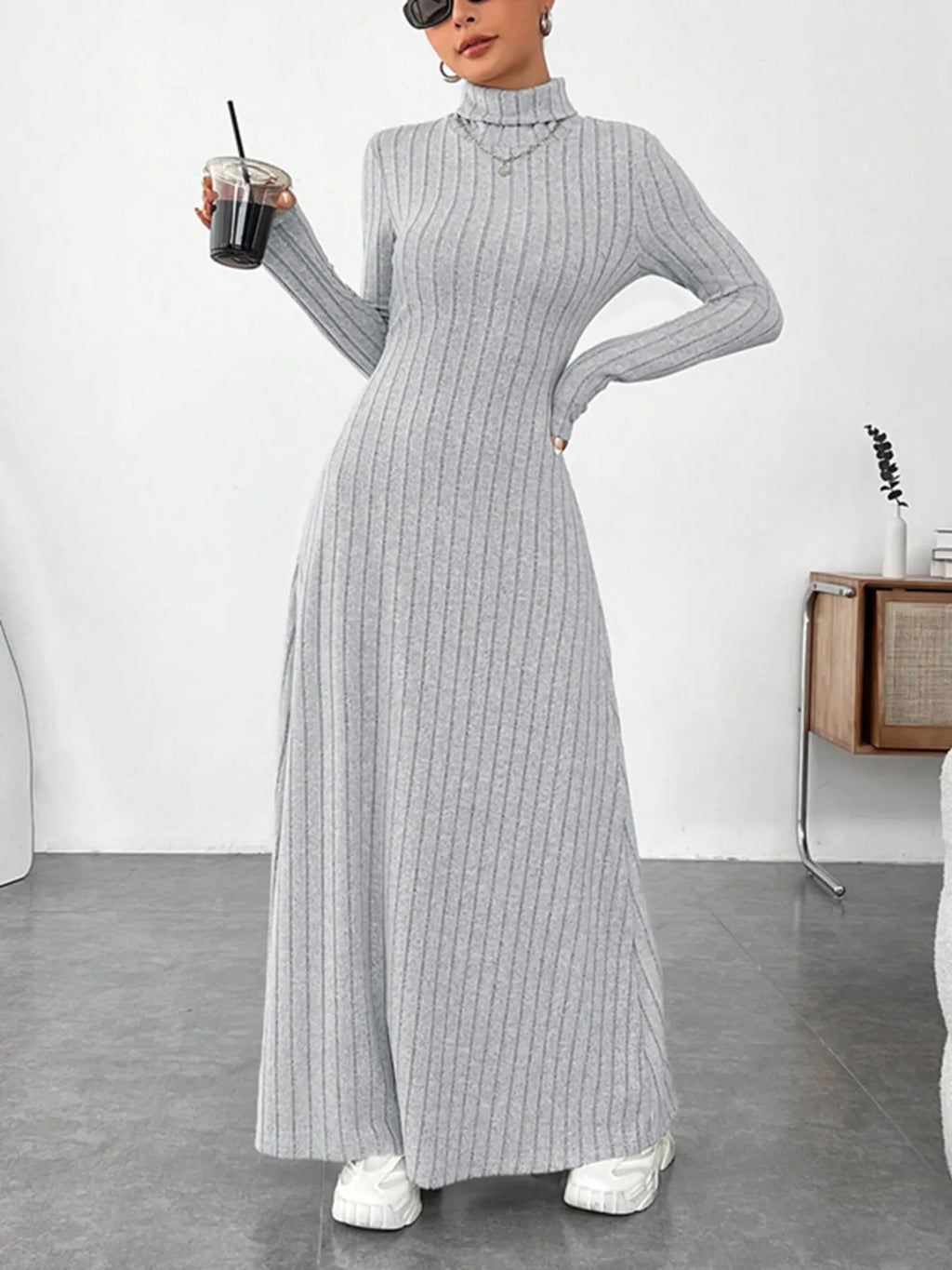 Ribbed Turtleneck Long Sleeve Maxi Knit Dress - The Nicole - Tayan Dress Co.