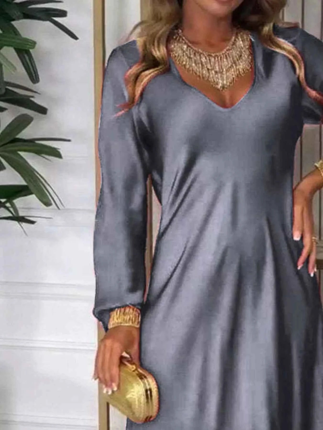 V-Neck Long Sleeve Dress