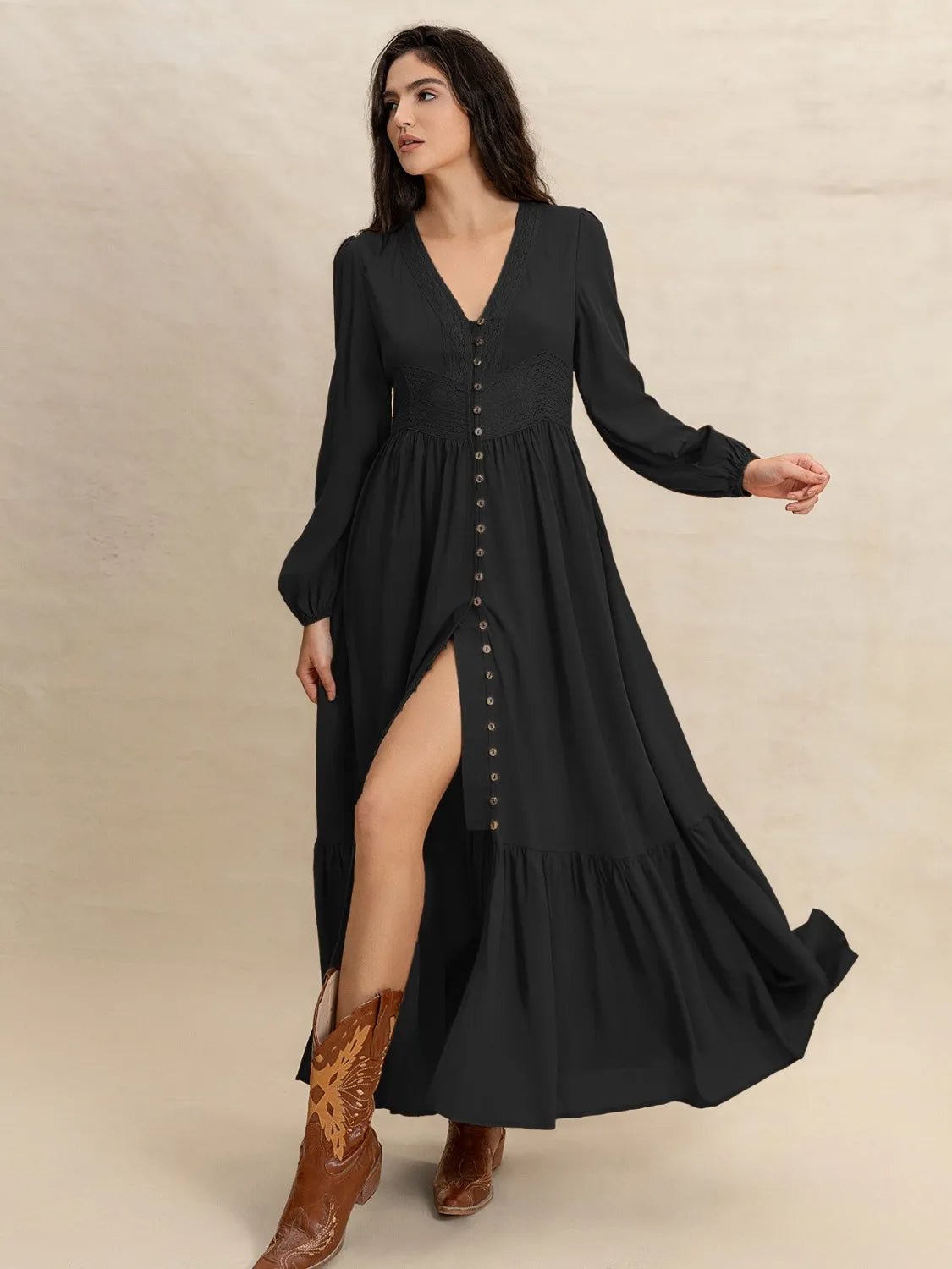 V - Neck Long Sleeve Dress - The Nicole - Tayan Dress Co.