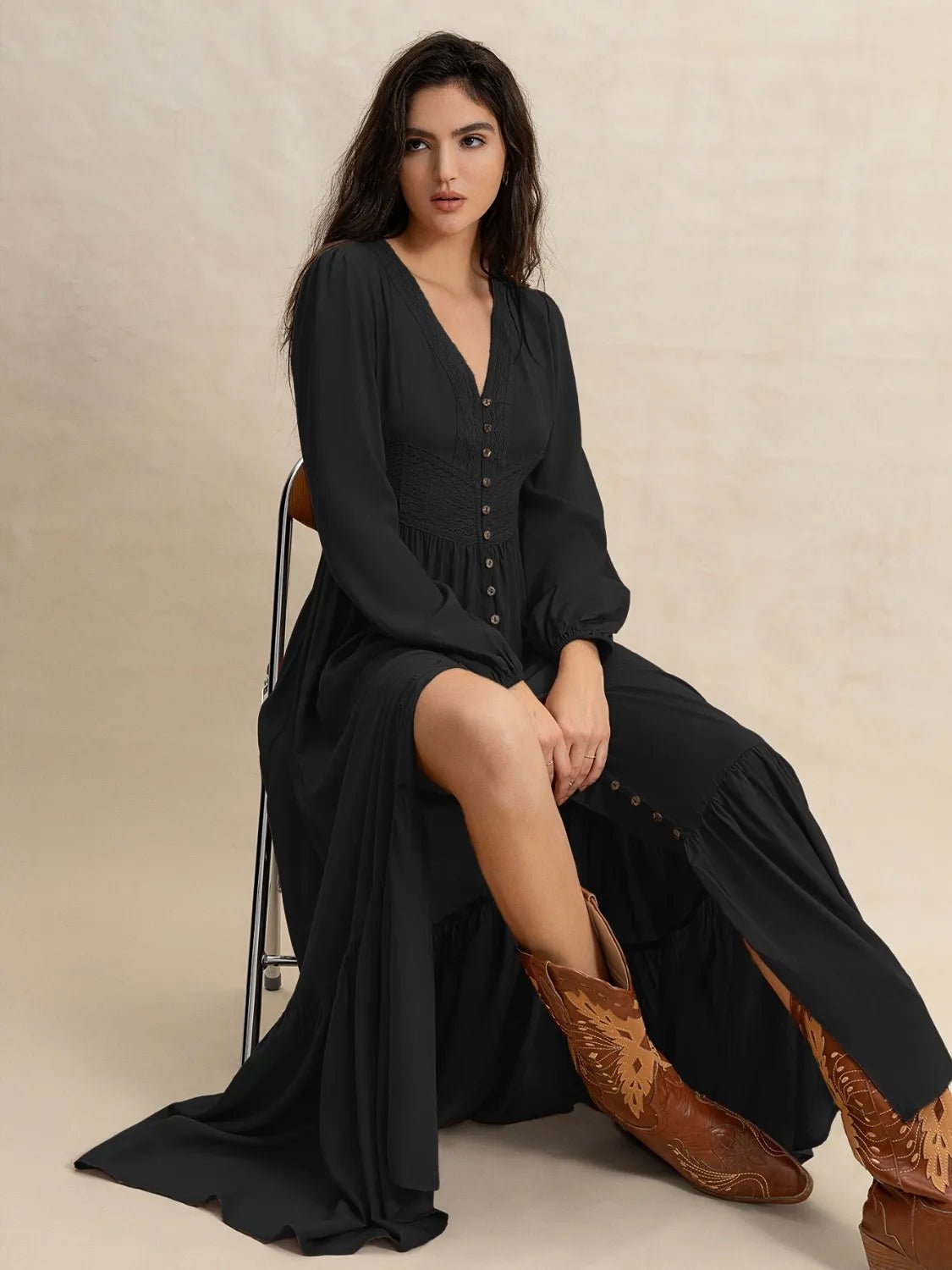 V - Neck Long Sleeve Dress - The Nicole - Tayan Dress Co.