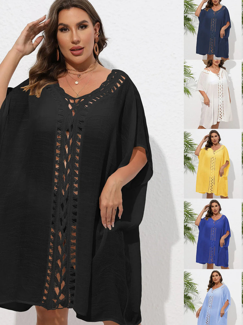Crochet Trim V - Neck Beach Cover Up Dress - TNT Dress Co.