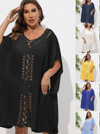 Crochet Trim V - Neck Beach Cover Up Dress - TNT Dress Co.