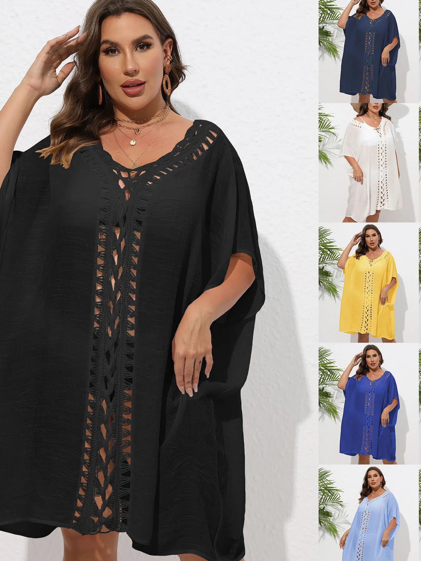 Crochet Trim V - Neck Beach Cover Up Dress - TNT Dress Co.