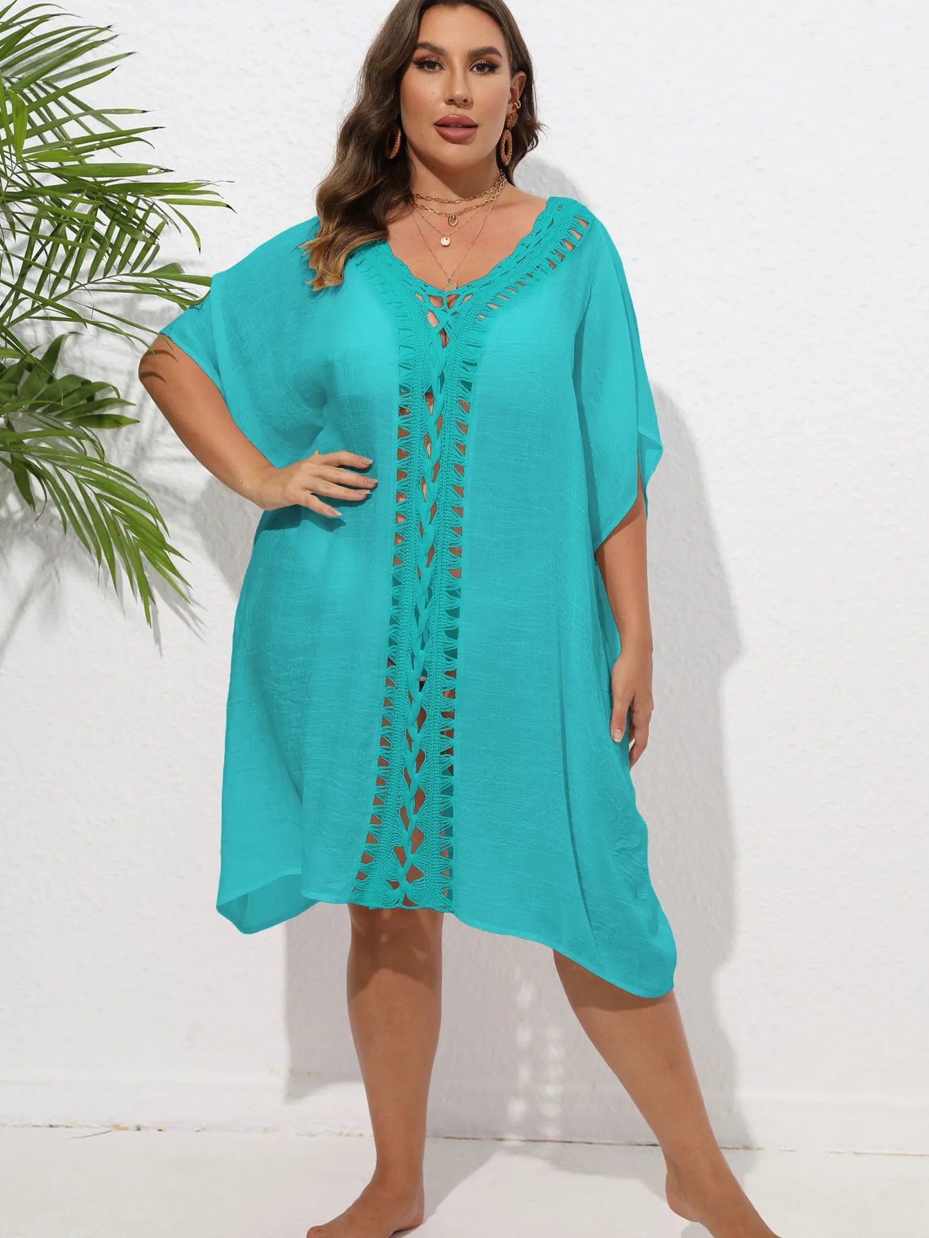 Crochet Trim V - Neck Beach Cover Up Dress - TNT Dress Co.