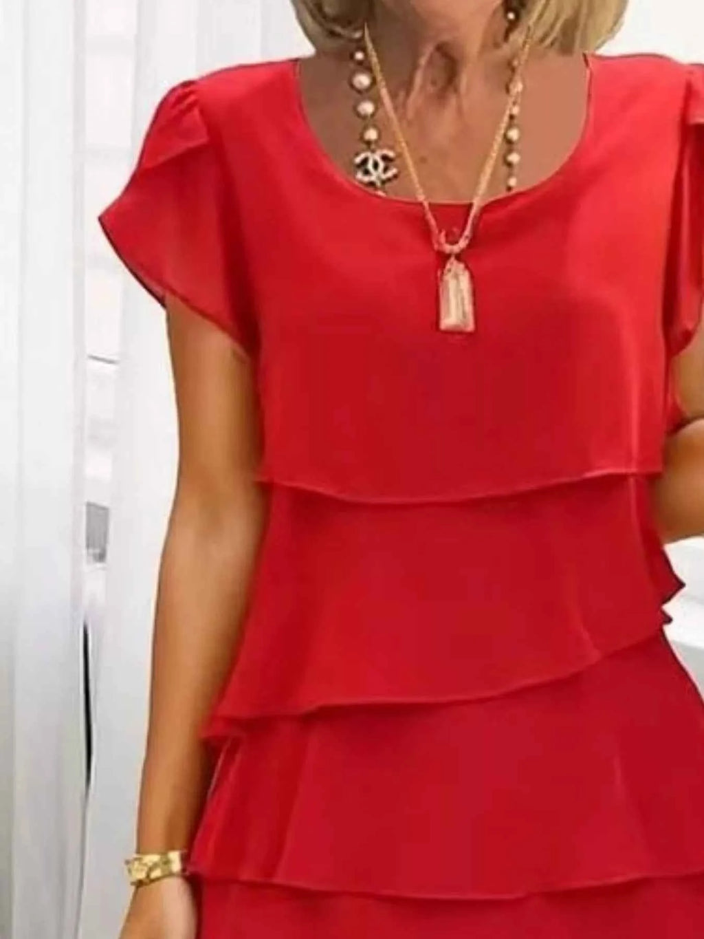 Ruffled Layered Petal Sleeve Dress