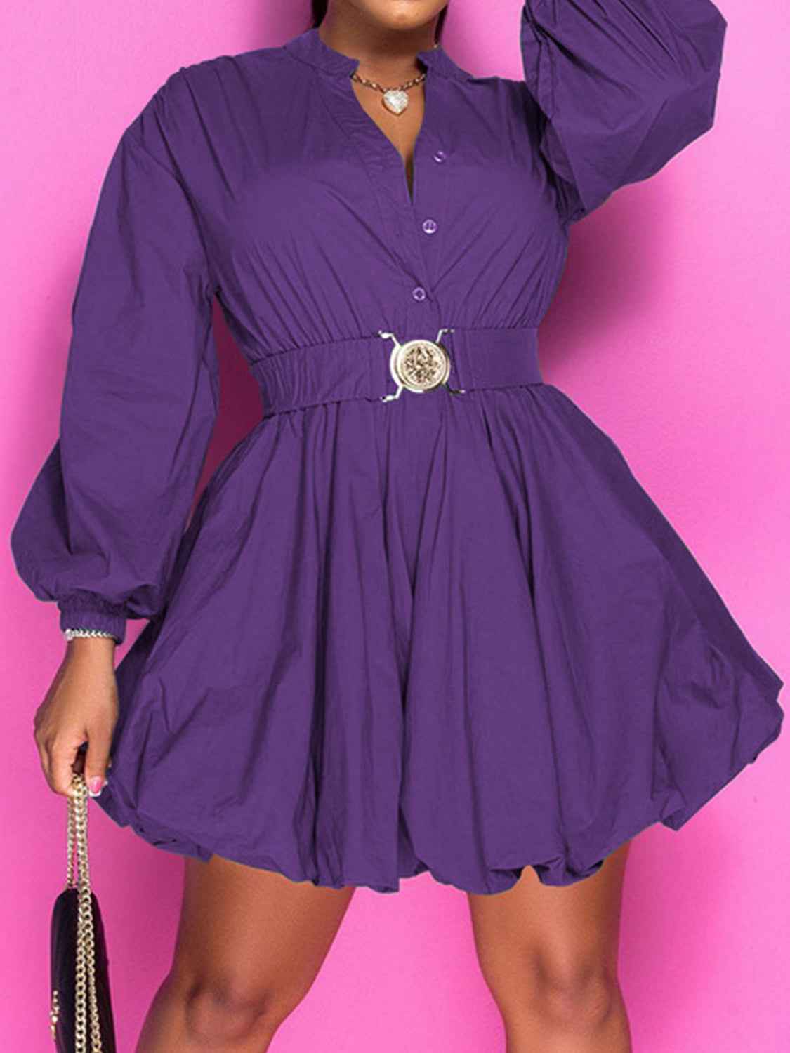 Button Up Notched Sleeve Dress
