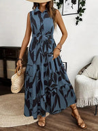 Printed Tie Waist Sleeveless Maxi Dress - TNT Dress Co.