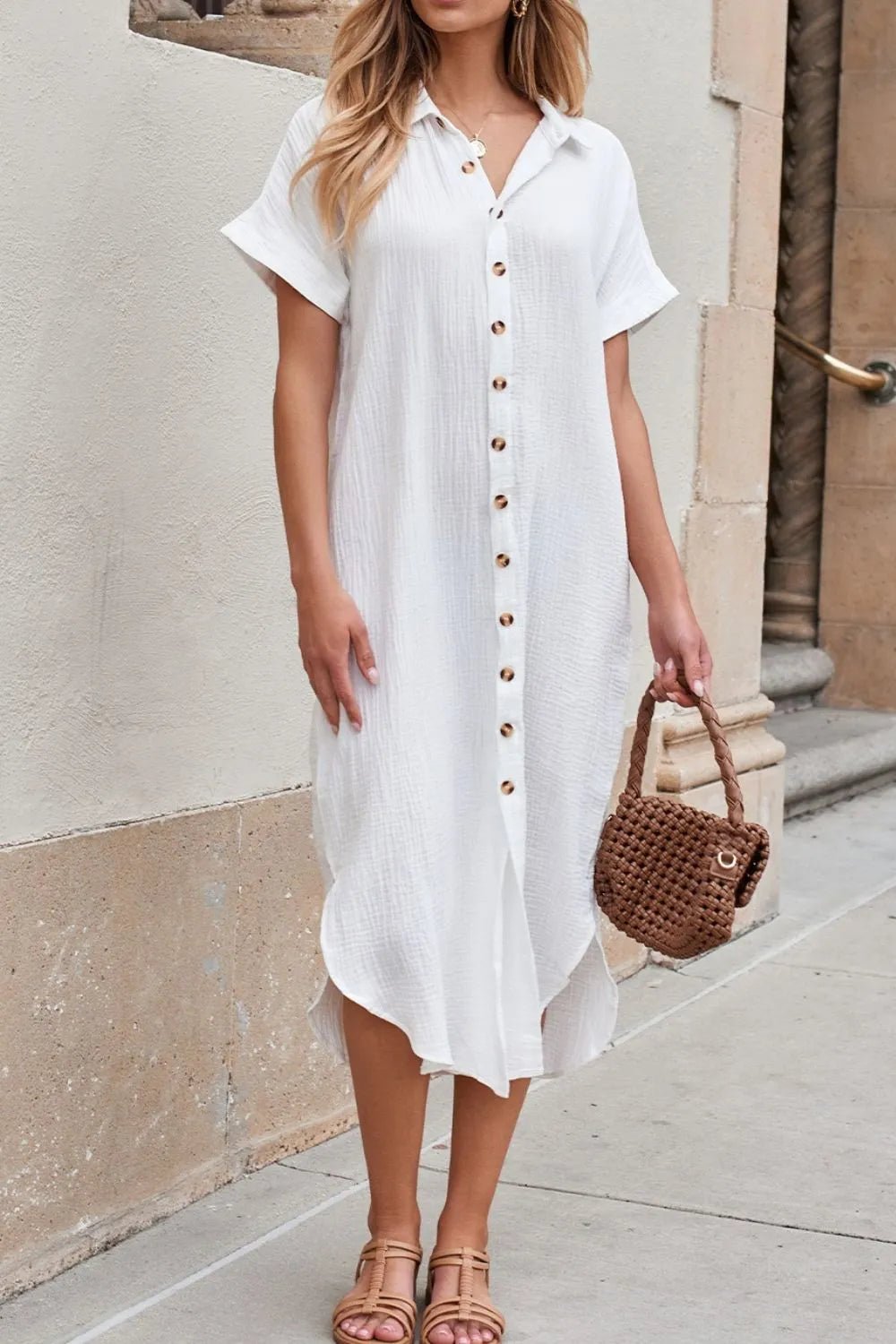 Button Down Short Sleeve Shirt Dress - TNT Dress Co.