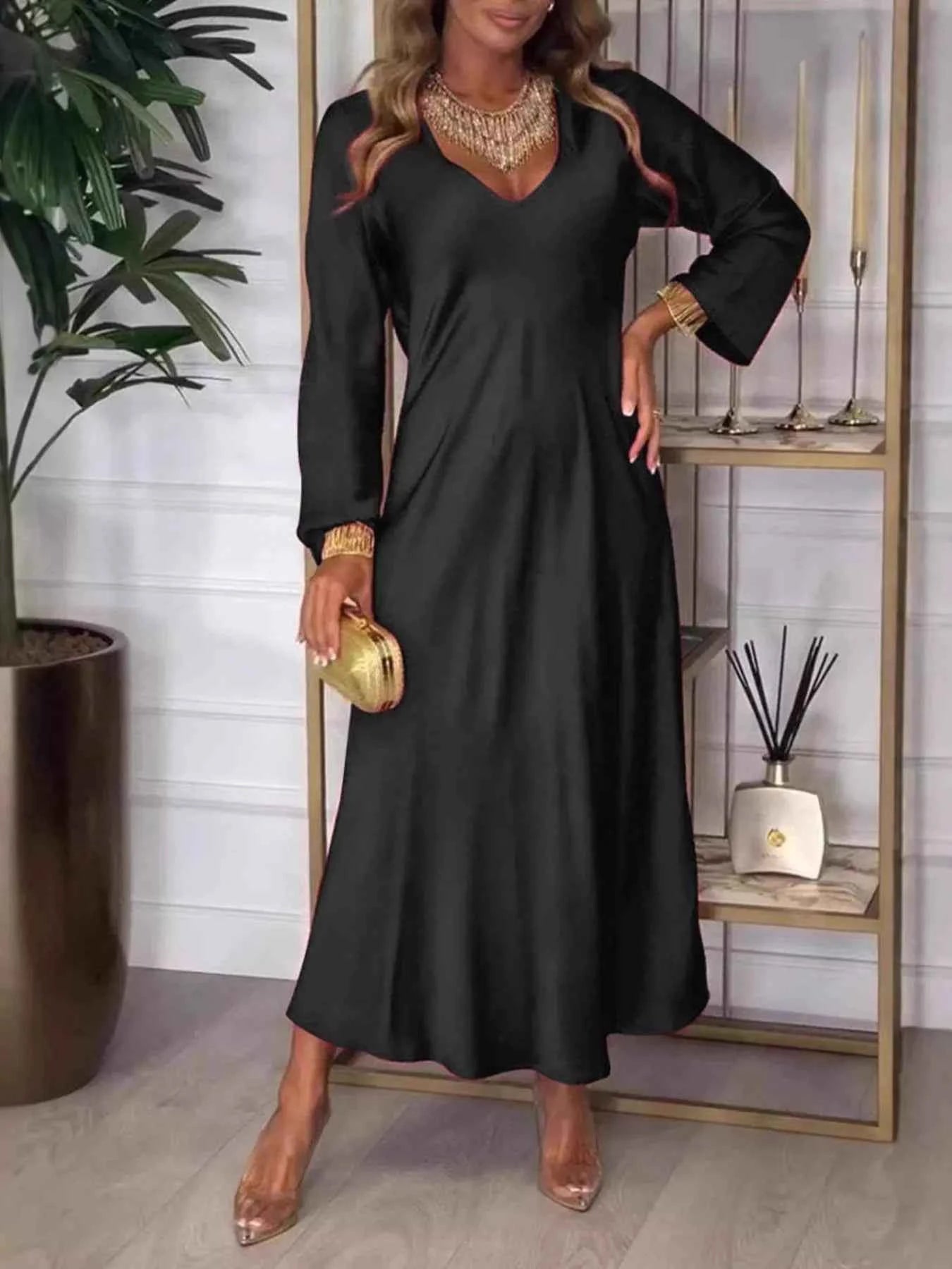 V-Neck Long Sleeve Dress