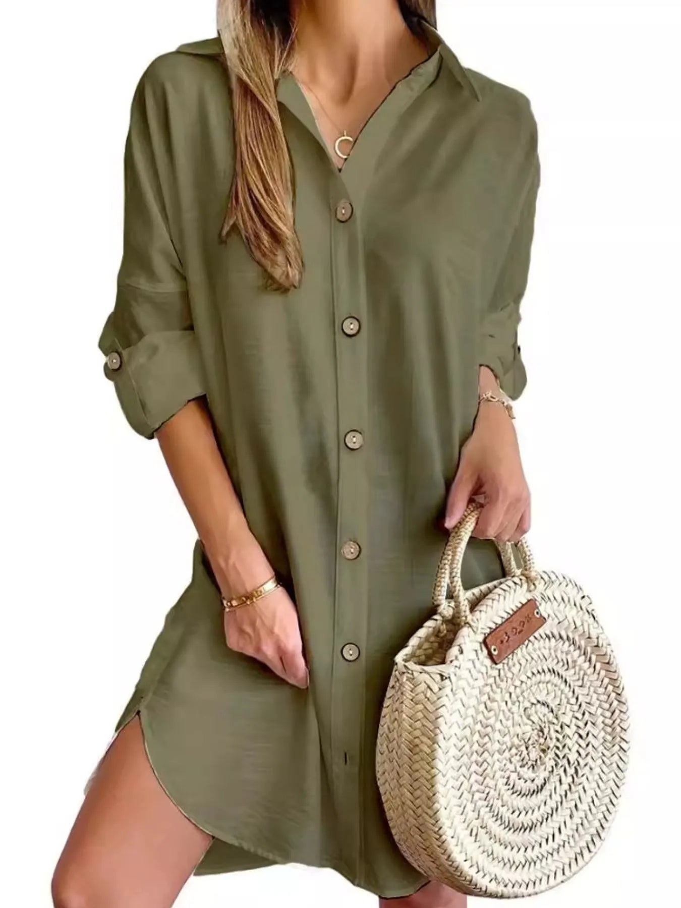 Button Down Long Sleeve Shirt Dress - TNT Dress Co.