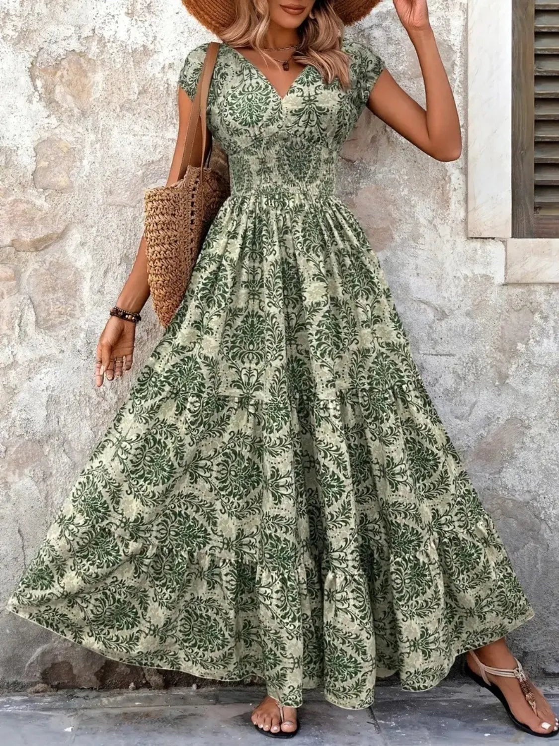 Vintage Floral Cap Sleeve Maxi Dress - TNT Dress Co.