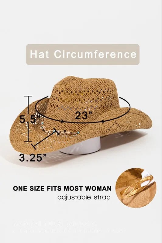 Beaded Straw Western Cowboy Hat - The Nicole - Tayan Dress Co.