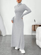 Ribbed Turtleneck Long Sleeve Maxi Knit Dress - The Nicole - Tayan Dress Co.