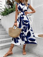 Cutout Printed Cap Sleeve Midi Dress - TNT Dress Co.