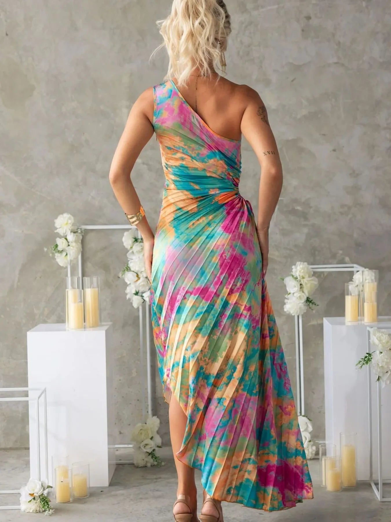 Printed One Shoulder Asymmetrical Maxi Dress - TNT Dress Co.