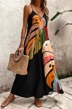 Tropical Leaf Print V - Neck Maxi Cami Dress - TNT Dress Co.