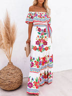 Floral Off Shoulder Ruffle Maxi Dress - TNT Dress Co.
