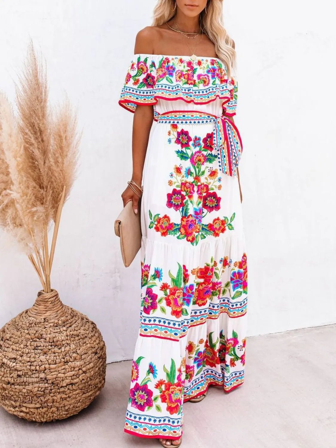 Floral Off Shoulder Ruffle Maxi Dress - TNT Dress Co.