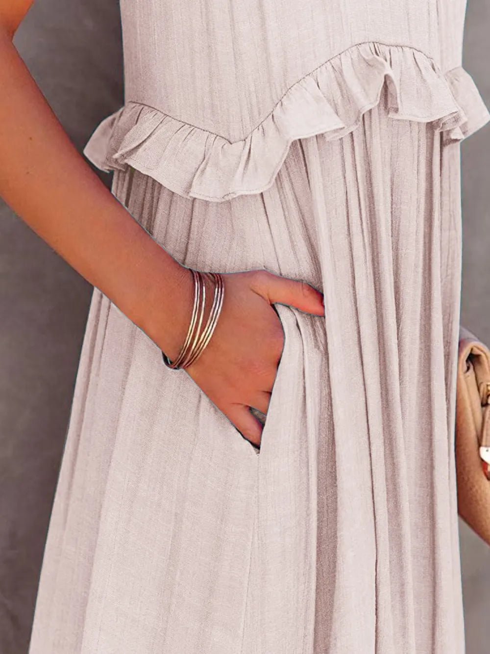 Ruffled Sleeveless Tiered Maxi Dress with Pockets - TNT Dress Co.