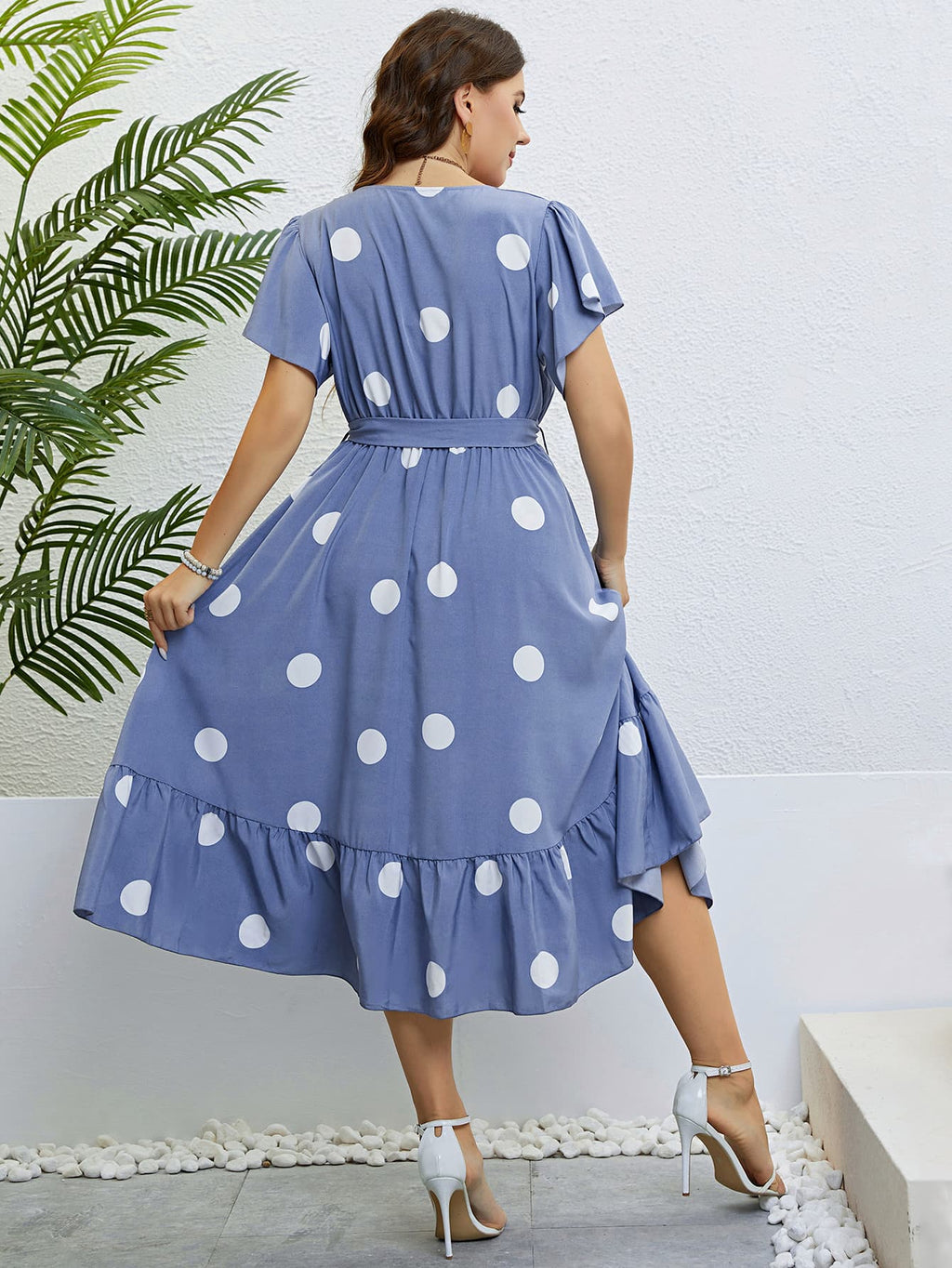 Honey Polka Dot Ruffle Hem Dress with Belted Waist & Flutter Sleeves - TNT Dress Co.