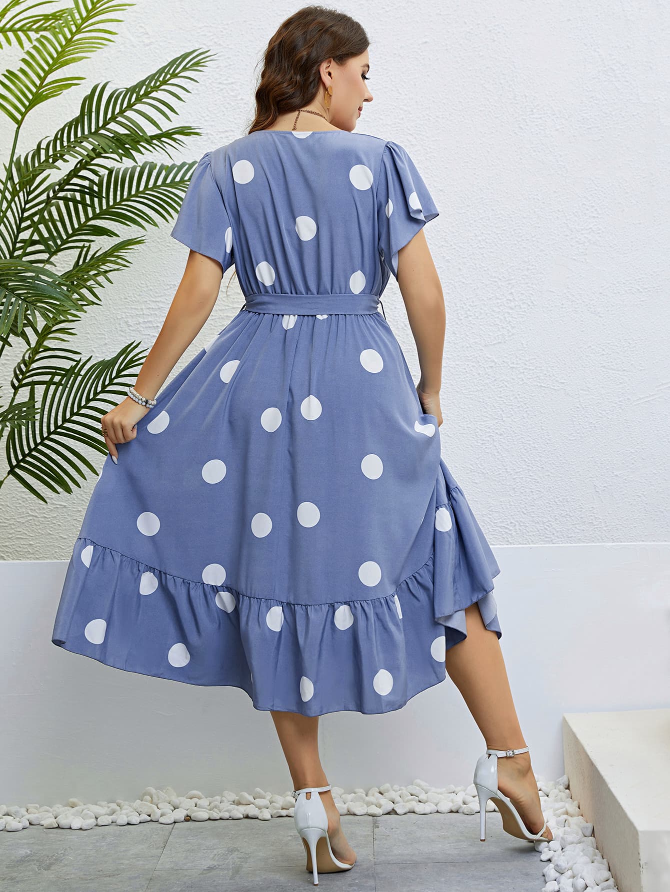 Honey Polka Dot Ruffle Hem Dress with Belted Waist & Flutter Sleeves - TNT Dress Co.