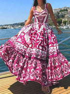 Full Size Printed Sweetheart Neck Maxi Cami Dress Plus Size - TNT Dress Co.