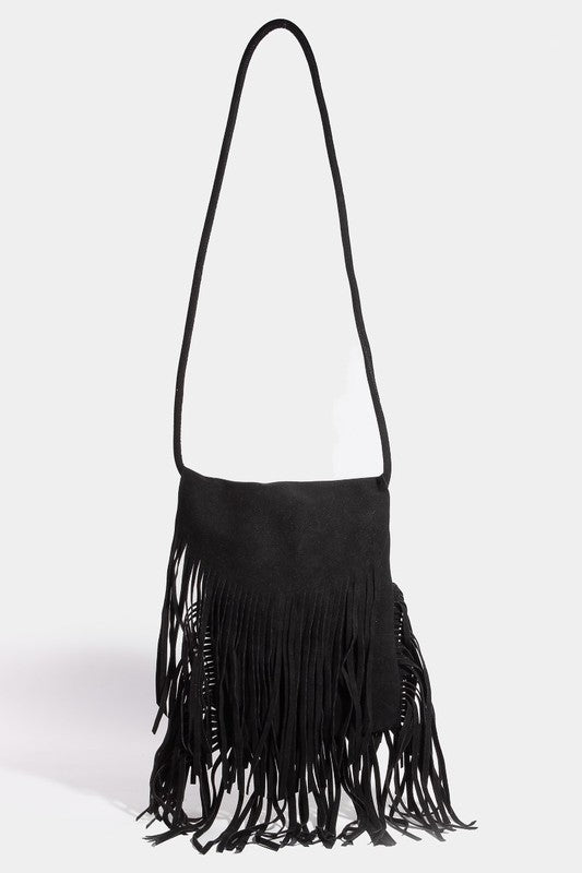 Faux Suede Fringe Detail Crossbody Bag - TNT Trends 