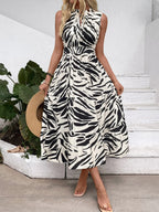 Printed Notched Sleeveless Midi Dress - TNT Dress Co.