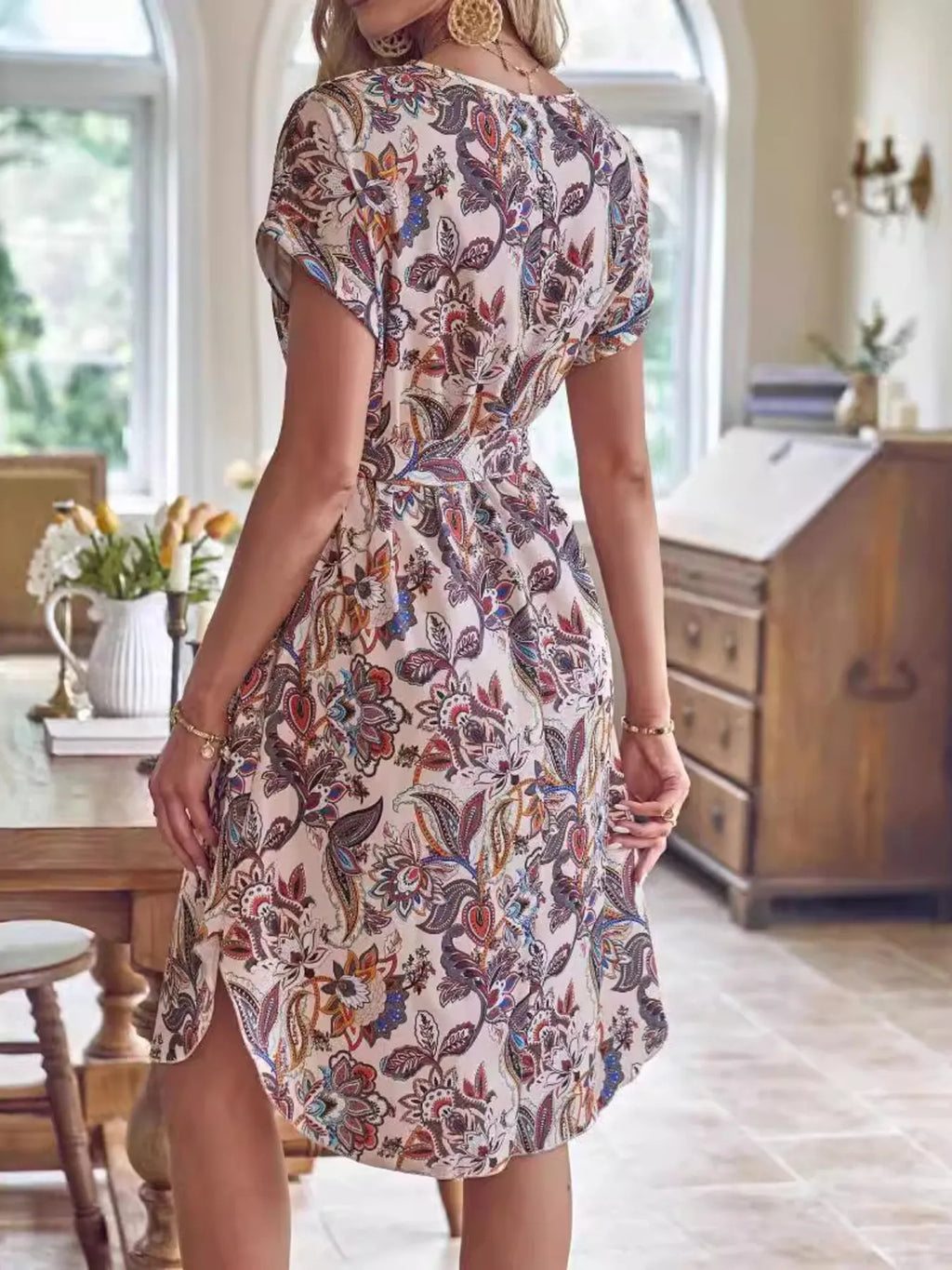 Printed Short Sleeve Casual Dress - TNT Dress Co.