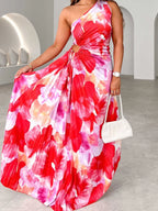Printed One Shoulder Asymmetrical Maxi Dress - TNT Dress Co.