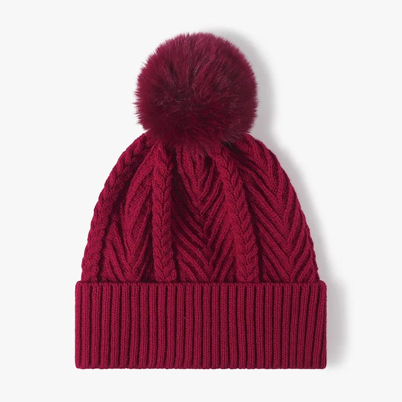 Cable Knit Solid Color Hat with Pompom - The Nicole - Tayan Dress Co.