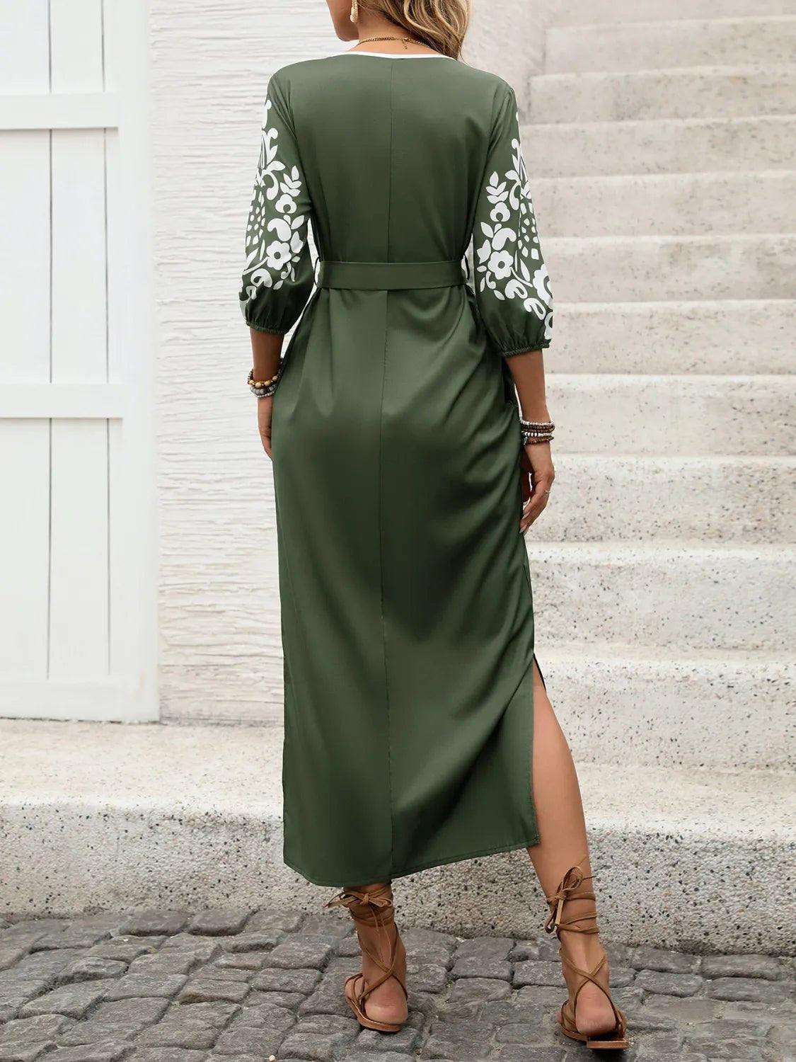 Side Slit Printed Tie Neck Dress - TNT Dress Co.