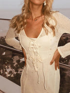 Pearl Detail Long Sleeve Knit Cover Up Dress - TNT Dress Co.
