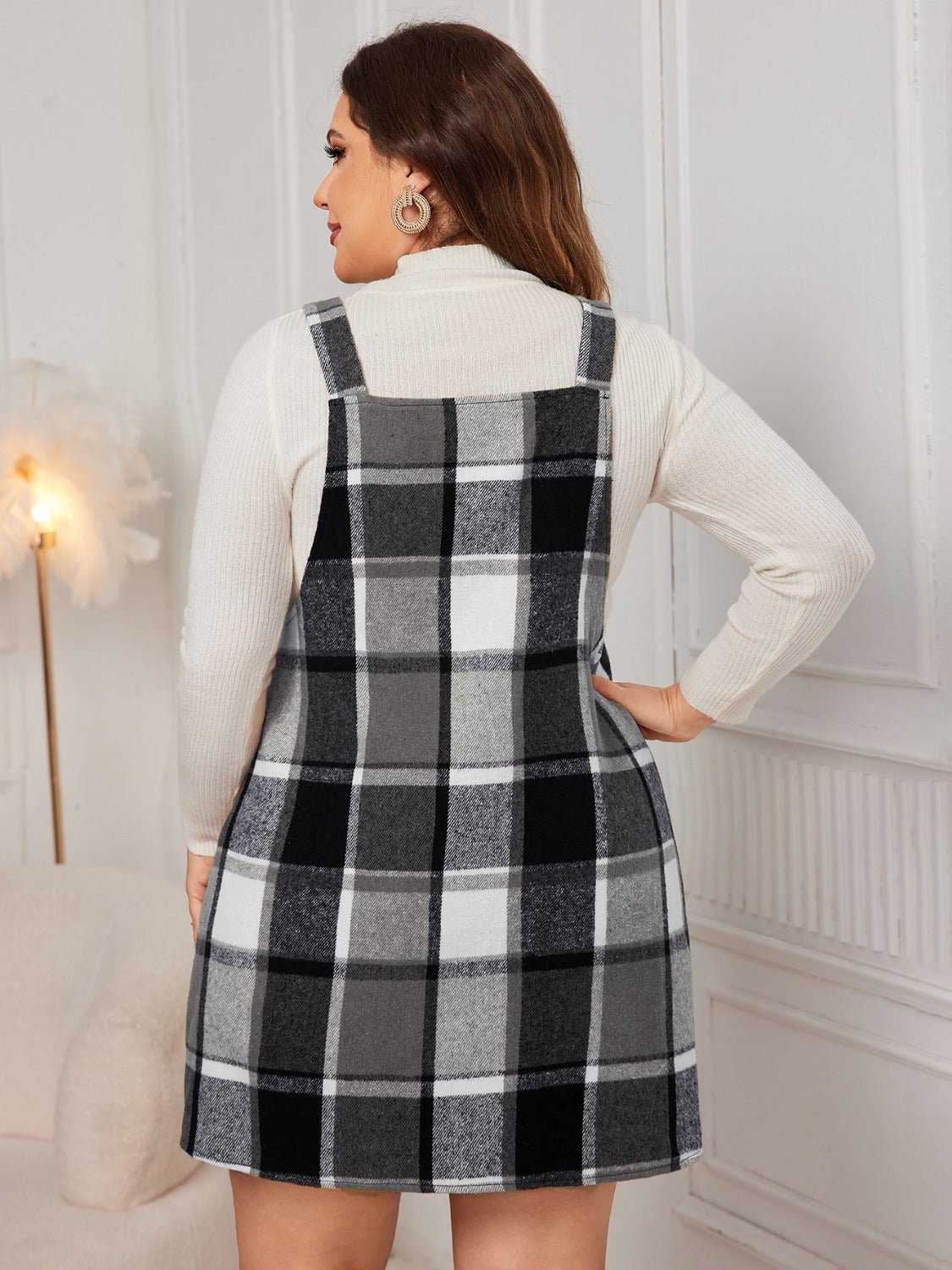 Plus Size Honey Plaid Wide Strap Overall Dress - TNT Dress Co.