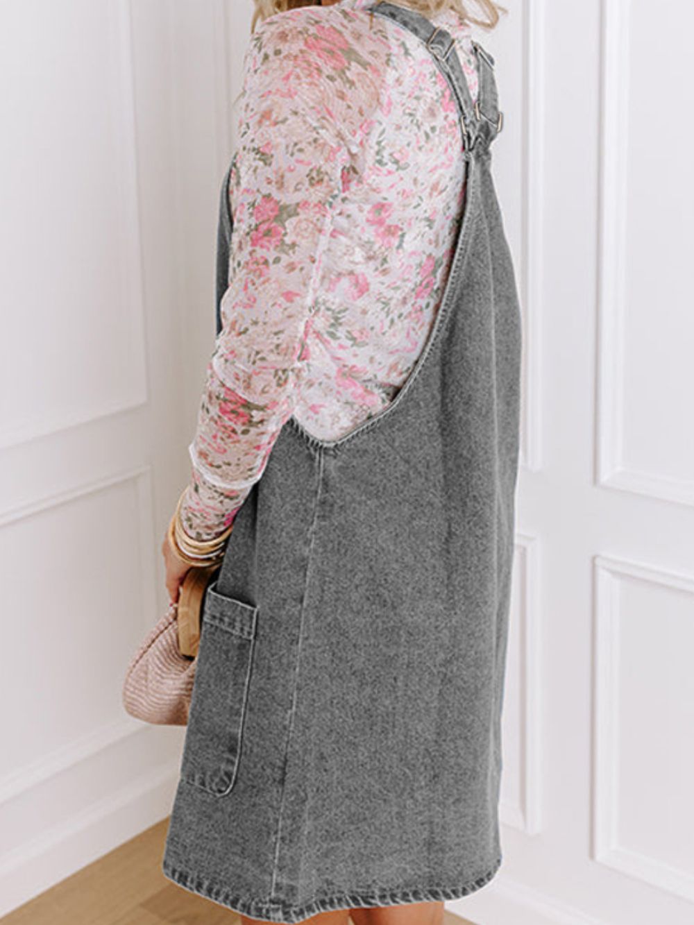 Wide Strap Button Down Denim Overall Dress - TNT Dress Co.