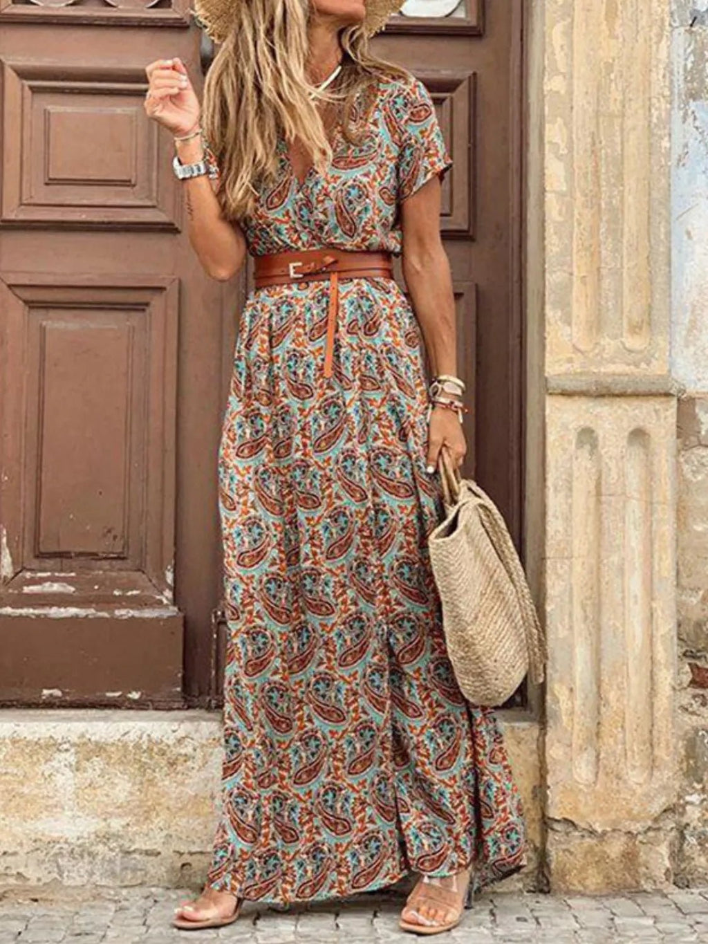 V - Neck Short Sleeve Maxi Dress - The Nicole - Tayan Dress Co.
