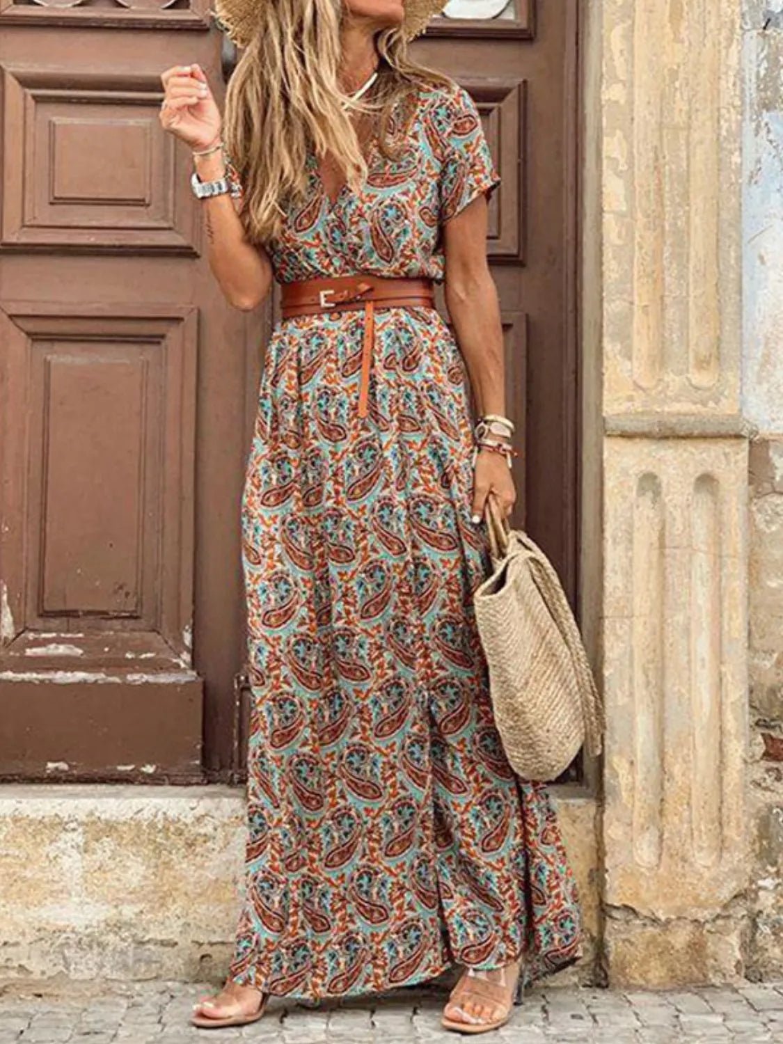 V - Neck Short Sleeve Maxi Dress - The Nicole - Tayan Dress Co.