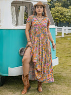 Plus Size Ruffled Cap Sleeve Printed Dress - TNT Dress Co.