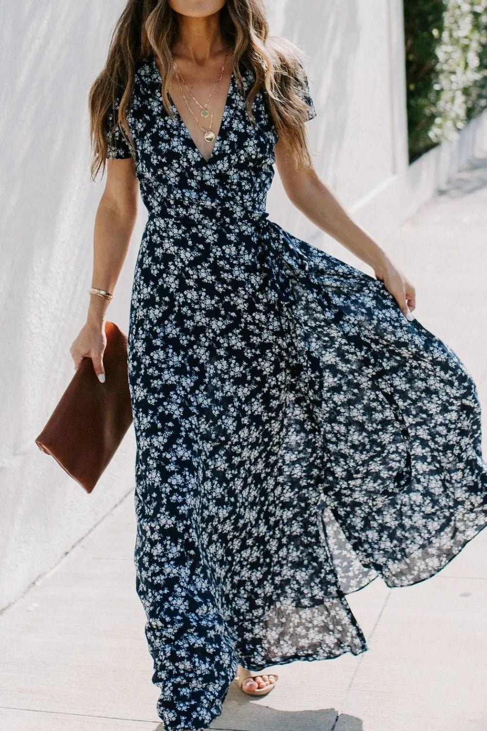 Floral Surplice Short Sleeve Dress - TNT Dress Co.