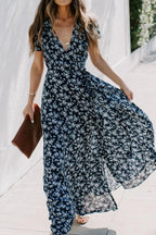 Floral Surplice Short Sleeve Dress - TNT Dress Co.