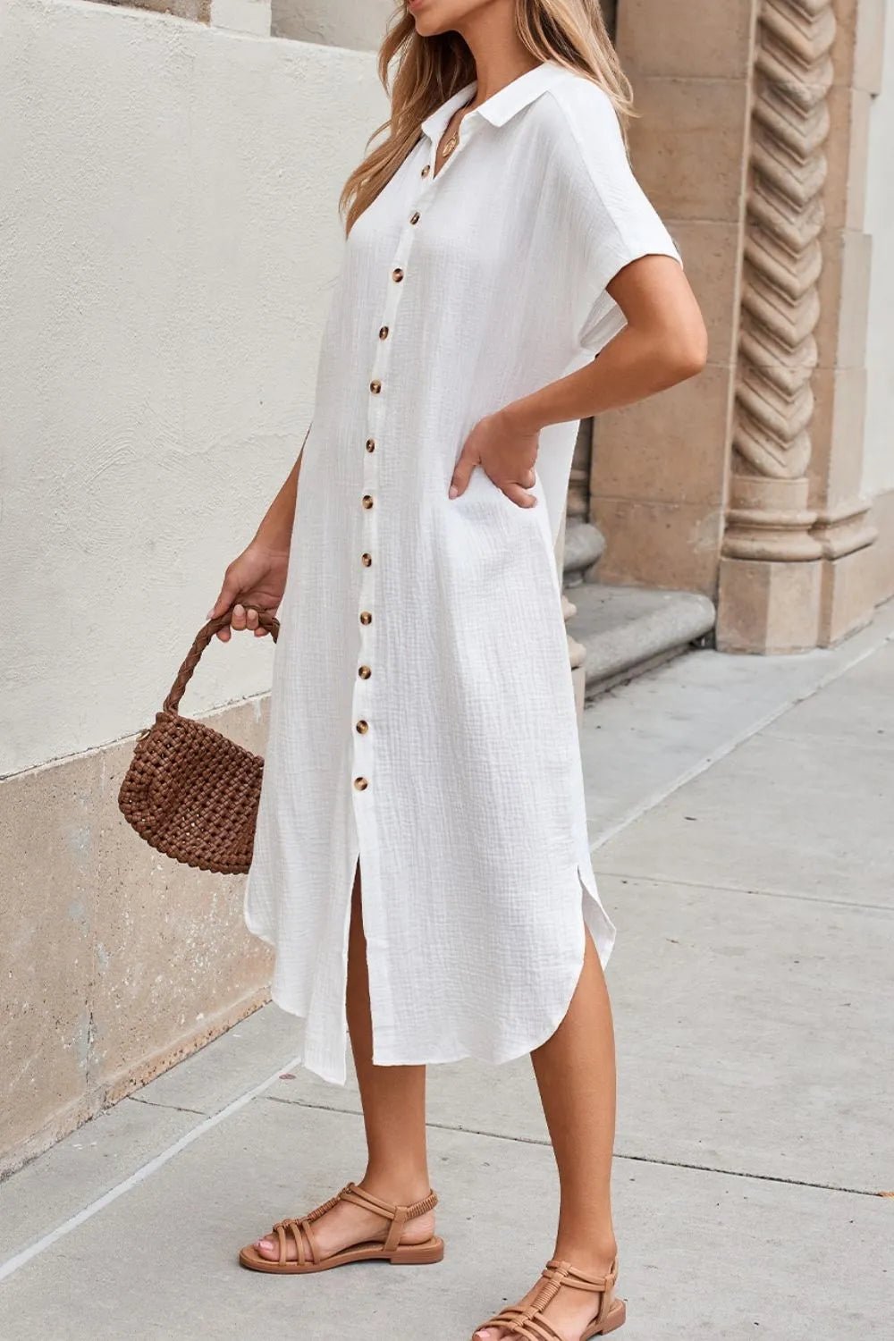 Button Down Short Sleeve Shirt Dress - TNT Dress Co.