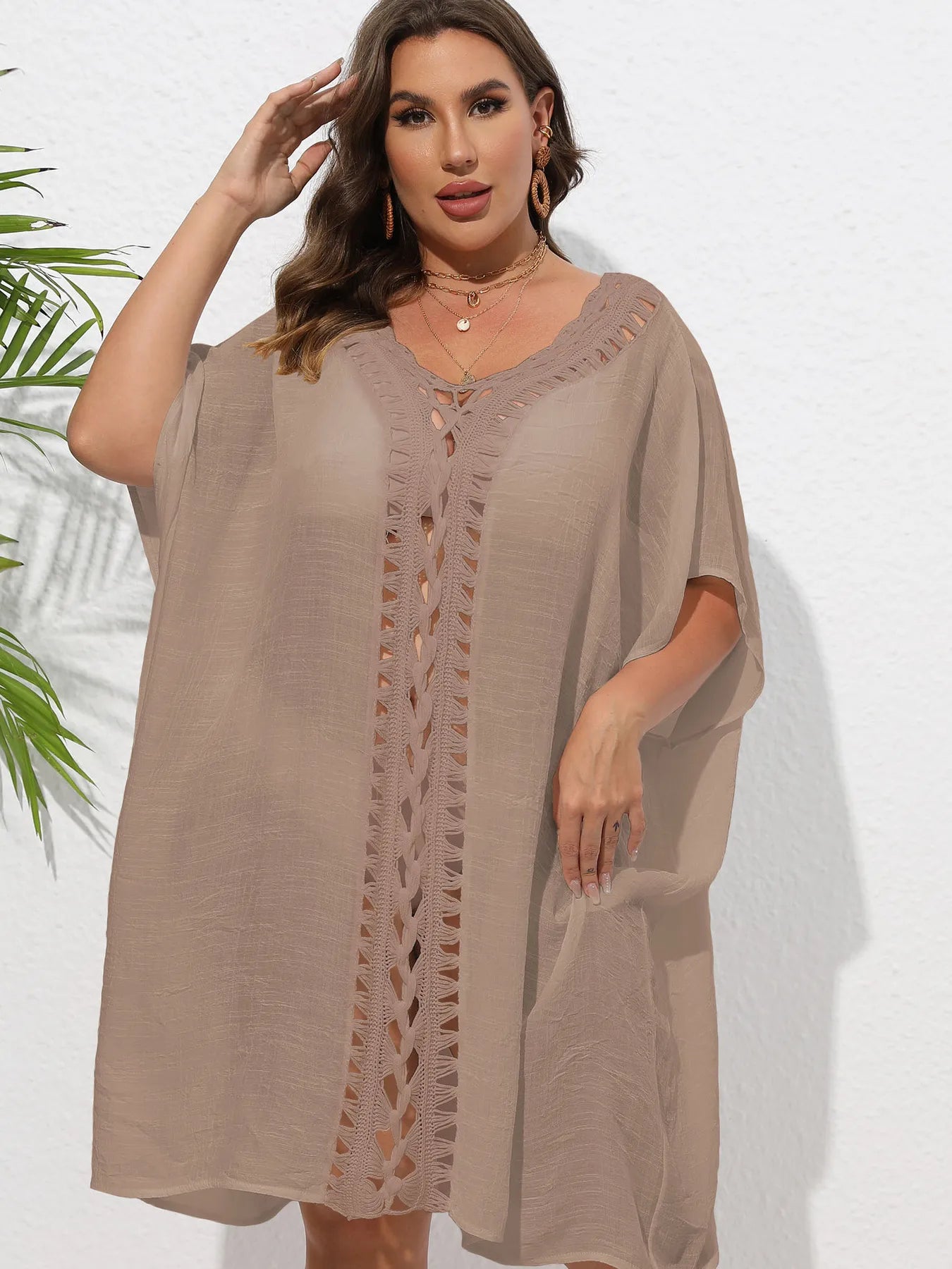 Crochet Trim V - Neck Beach Cover Up Dress - TNT Dress Co.